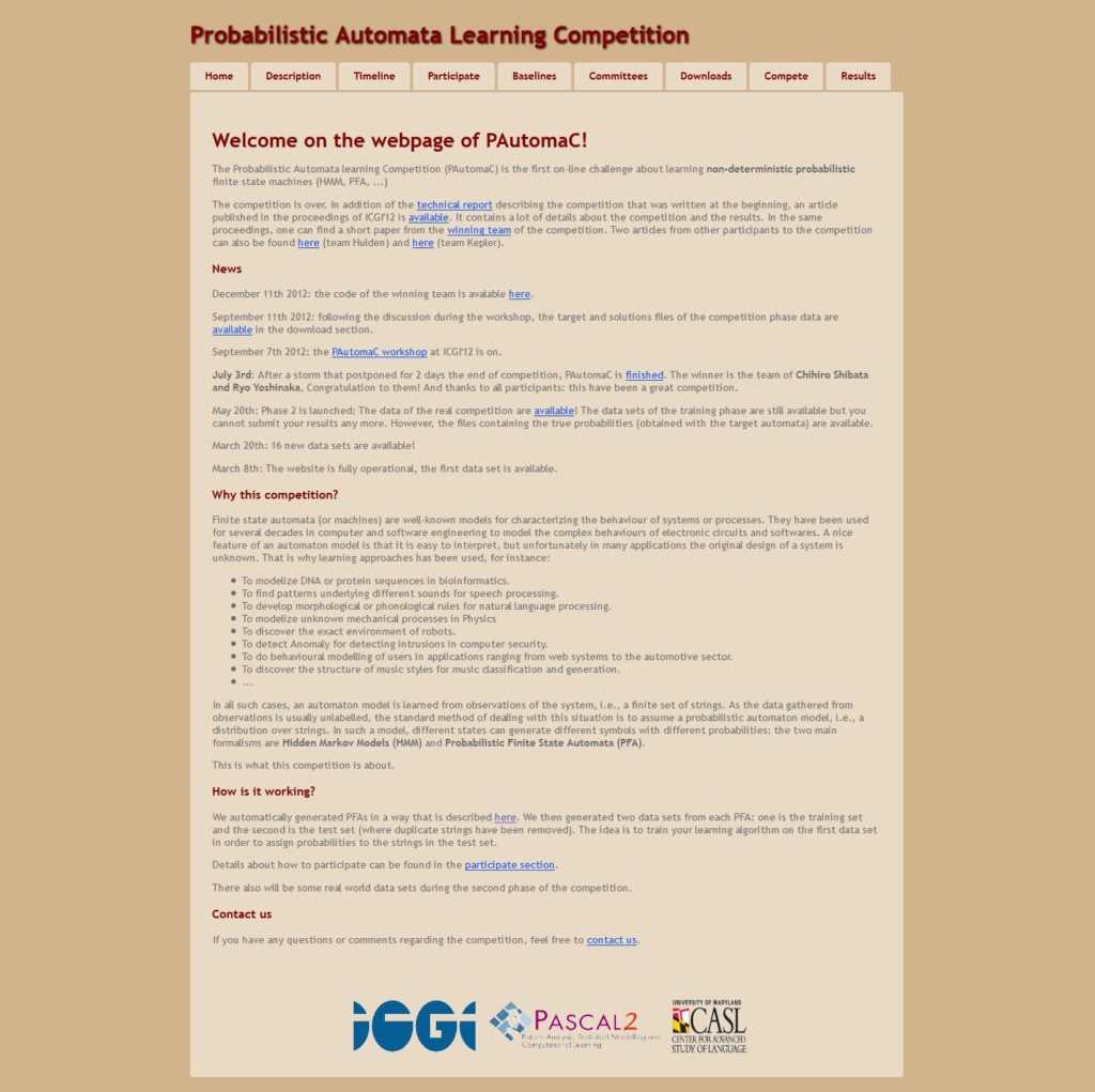  Probabilistic Automata Learning Competition 
